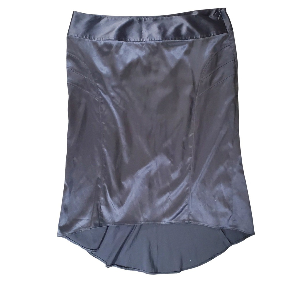 Candie's Y2K Black Satin Ruched Back High-Low Midi Skirt Size 11 Goth Chic